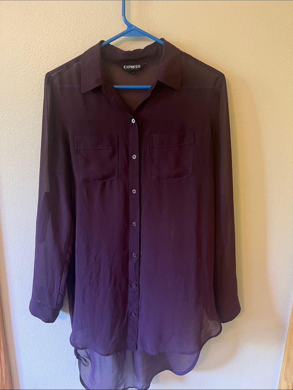 Express Sheer Button-Up Blouse in Plum